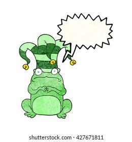 burbuja de la libre expresión textura rana de dibujos animados usando sombrero jester