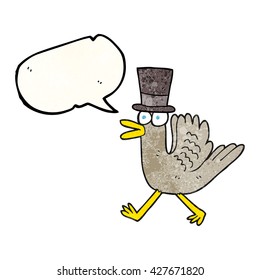 freehand speech bubble textured cartoon duck in top hat