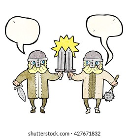 freehand speech bubble textured cartoon viking warriors