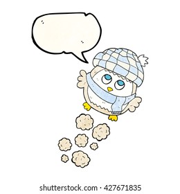 Freehand-Sprachblase strukturierte Cartoon süße kleine Eule fliegen