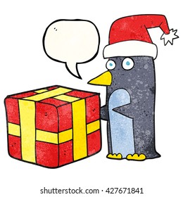 burbuja de la libre expresión textura caricatura navideña pingüino con presente