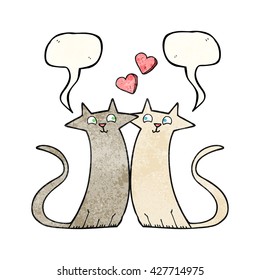 freehand speech bubble textured cartoon cats in love