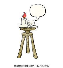 Freehand-Sprechblase strukturierte Cartoon-Sporen Schädel und Kerze