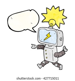 caricatura texturizada con burbuja de habla libre robot pequeño