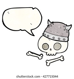 freehand speech bubble textured cartoon viking helmet on skull