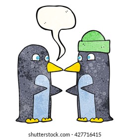 freehand speech bubble textured cartoon penguins