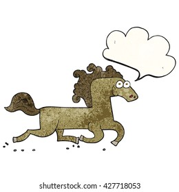 freehand speech bubble textured cartoon running horse