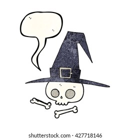 freehand speech bubble textured cartoon witch hat with skull