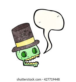 freehand speech bubble textured cartoon laughing skull in top hat