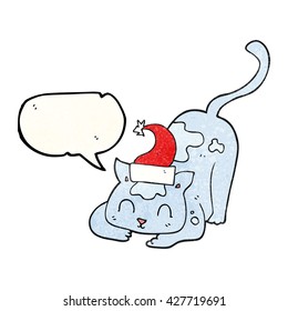 burbuja de la libre expresión textura gato de dibujos animados usando sombrero de navidad