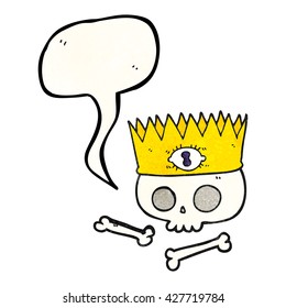 freehand speech bubble textured cartoon magic crown on old skull