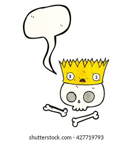 freehand speech bubble textured cartoon magic crown on old skull