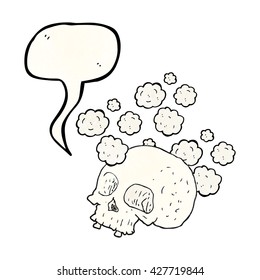freehand speech bubble textured cartoon old skull