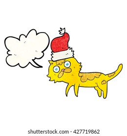 burbuja de la libre expresión textura gato de dibujos animados usando sombrero de navidad