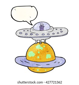 freehand speech bubble textured cartoon flying saucer