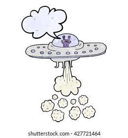 freehand speech bubble textured cartoon flying saucer