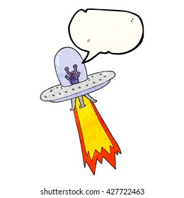freehand speech bubble textured cartoon flying saucer