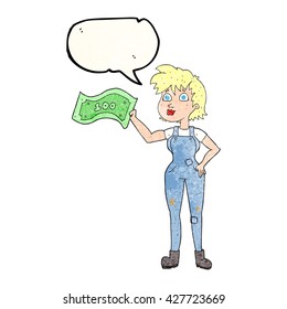 burbuja de discurso a mano libre textura caricatura segura agricultora con dinero