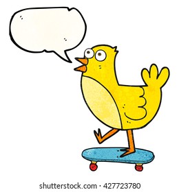 burbuja de habla libre textura pájaro de caricatura en skateboard