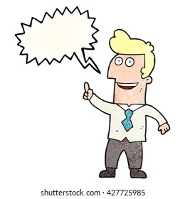 freehand speech bubble textured cartoon businessman pointing
