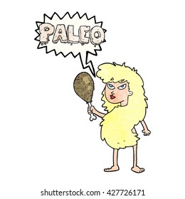 Freehand-Sprechblase strukturierte Cartoon-Frau auf Paleo-Diät