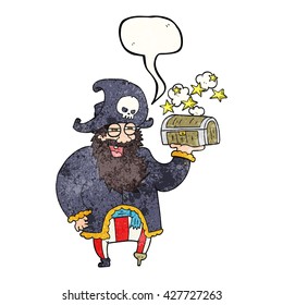 burbuja de habla libre textura caricatura capitán pirata con cofre del tesoro