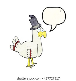 freehand speech bubble textured cartoon bird wearing top hat