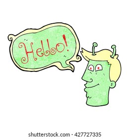 freehand speech bubble textured cartoon alien man