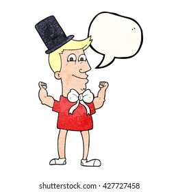 freehand speech bubble textured cartoon celebrating man