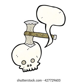 freehand speech bubble textured cartoon axe in skull