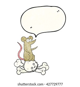 freehand speech bubble textured cartoon rat on bones