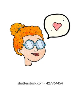 freehand speech bubble textured cartoon woman wearing glasses