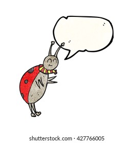 freehand speech bubble textured cartoon ladybug