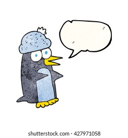 freehand speech bubble textured cartoon penguin