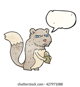 freehand speech bubble textured cartoon angry squirrel with nut