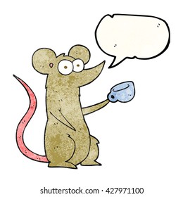 freehand speech bubble textured cartoon mouse with coffee cup