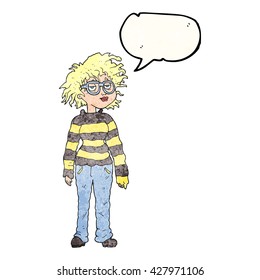 freehand speech bubble textured cartoon geeky girl