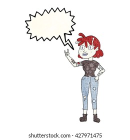 freehand speech bubble textured cartoon alien rock fan girl