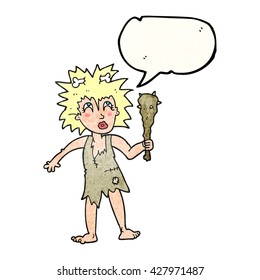 freehand speech bubble textured cartoon cave woman