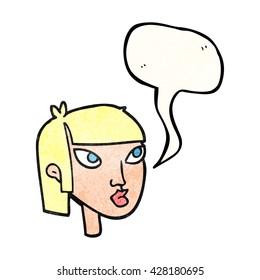 freehand speech bubble textured cartoon female face