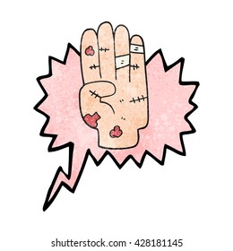 freehand speech bubble textured cartoon injured hand