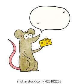 freehand speech bubble textured cartoon mouse with cheese