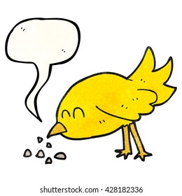 freehand speech bubble textured cartoon bird pecking seeds