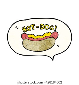 freehand speech bubble textured cartoon hotdog