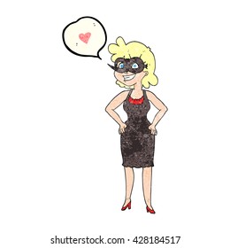 freehand speech bubble textured cartoon woman wearing mask