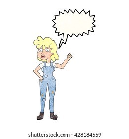 freehand speech bubble textured cartoon woman shaking fist
