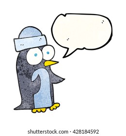 freehand speech bubble textured cartoon penguin
