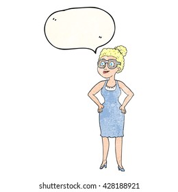 freehand speech bubble textured cartoon woman wearing glasses