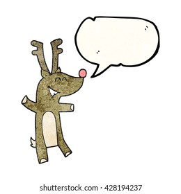 freehand speech bubble textured cartoon reindeer