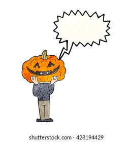 burbuja de discursos a mano libre textura de caricatura calabaza cabeza disfraz de halloween